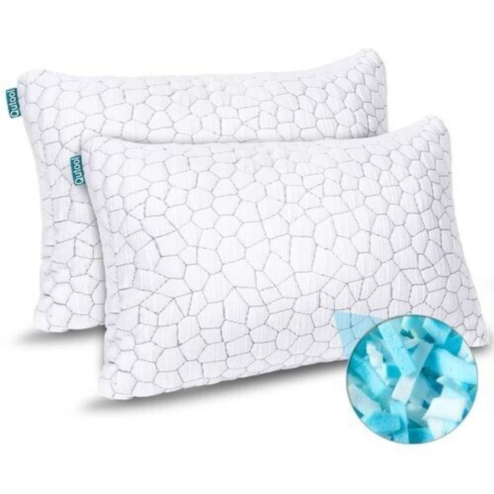 2 Pack Queen Size Bamboo Shredded Memory Foam Cooling Pillow, Washable Cover